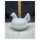 Vintage Small 4in milk glass hen on nest
