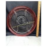Cranberry and clear diamond point divided platter