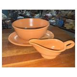 Terracotta gravy boat and serving bowl and