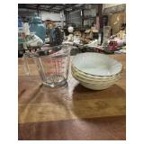 Milk glass swirl bowls and measuring cup
