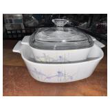 2 corningware iris shadow baking dishes one lid