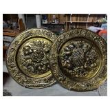 Vintage brass embossed fruit platter wall hangers