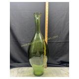 Vintage green hand blown art glass bottle