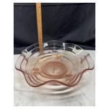 Ruffle edge pink depression footed bowl