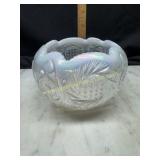 Fenton white opalescent iridized rose bowl