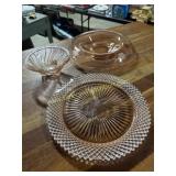 pink depression bowls and platter