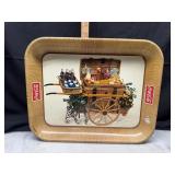 Vintage 1950s wicker wagon Coca-Cola metal tray