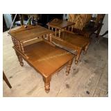 2 Bassett maple step back tables with cut out