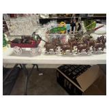 Cast iron Clydesdale horse drawn beer wagon