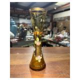 Vintage hand painted Czech bohemian amber vase