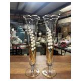 Pair of hand painted glass lily of the valley