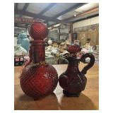 Ruby red bottle and cruet
