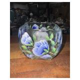 Square hand painted candle holder blow flowers