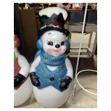 Kitschy Snowman Christmas blow mold blue vest
