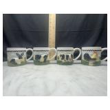 Set of 4 farm animal ceramic embossed mugs