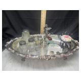 Silver plated footed tray with vintage shakers