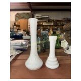 2 milk glass vases