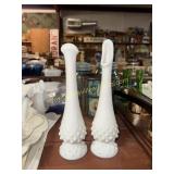 2 Fenton hobnail milk glass vases