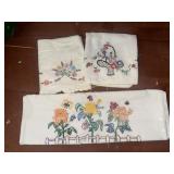 3 vintage embroidered pillow cases