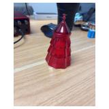 Ruby Red Glass Pagoda Form Container with Lid