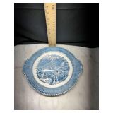 Blue and White Currier & Ives Scenic Handling Serving Plate