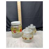 Glass spice and storage jars tomato pattern set of 3