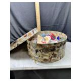 Hat box with doll clothes and accessories