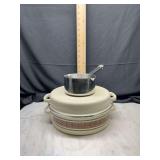 Enamel cookware pot with lid and saucepan
