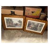 Pair of currier & Ives prints in oak frames
