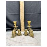 Pair of brass elephant candle holders