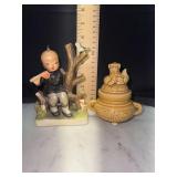 Foo dog incense burner and child figurine- end of flute is broken