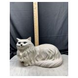 Large ceramic longhaired white cat figurine