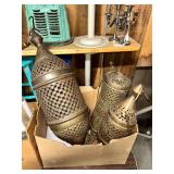 Assorted Pierced Metal Hanging Moroccan Style Lanterns Lot of Three
