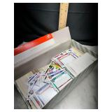 Assorted baseball trading cards in shoebox
