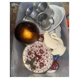 Tote with beer steins, pottery, bakeware and more