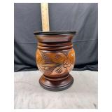 Carved wooden vase floral pattern