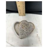 Carved Stone Heart-Shaped Trinket Box with Pierced Lattice Lid