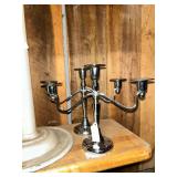 Silver-Tone Metal Candelabra and Single Candlestick Holder Set