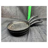 3 cast iron mini griddle skillets