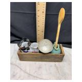 Kraft wooden box with miscellaneous kitchen smalls