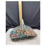 Wicker basket with fabric birds and flowers
