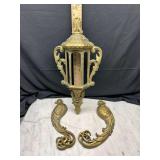 Vintage Burwood hanging lantern wall sconce with pair of long tail pheasant wall plaques