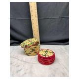 Woven straw lidded box and coasters set