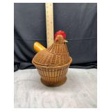 Wicker chicken egg basket with wooden handle