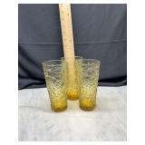 Set of 3 amber textured glass tumblers