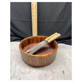 Ontario Knife Co Tru-Edge knives and wooden bowl