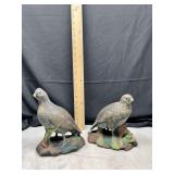 Pair of ceramic quail figurines on natural bases