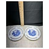 Pair of John E Kemple blue willow milk glass Plates