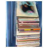 Blue tote of vinyl record albums