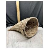 Woven wicker cornucopia basket